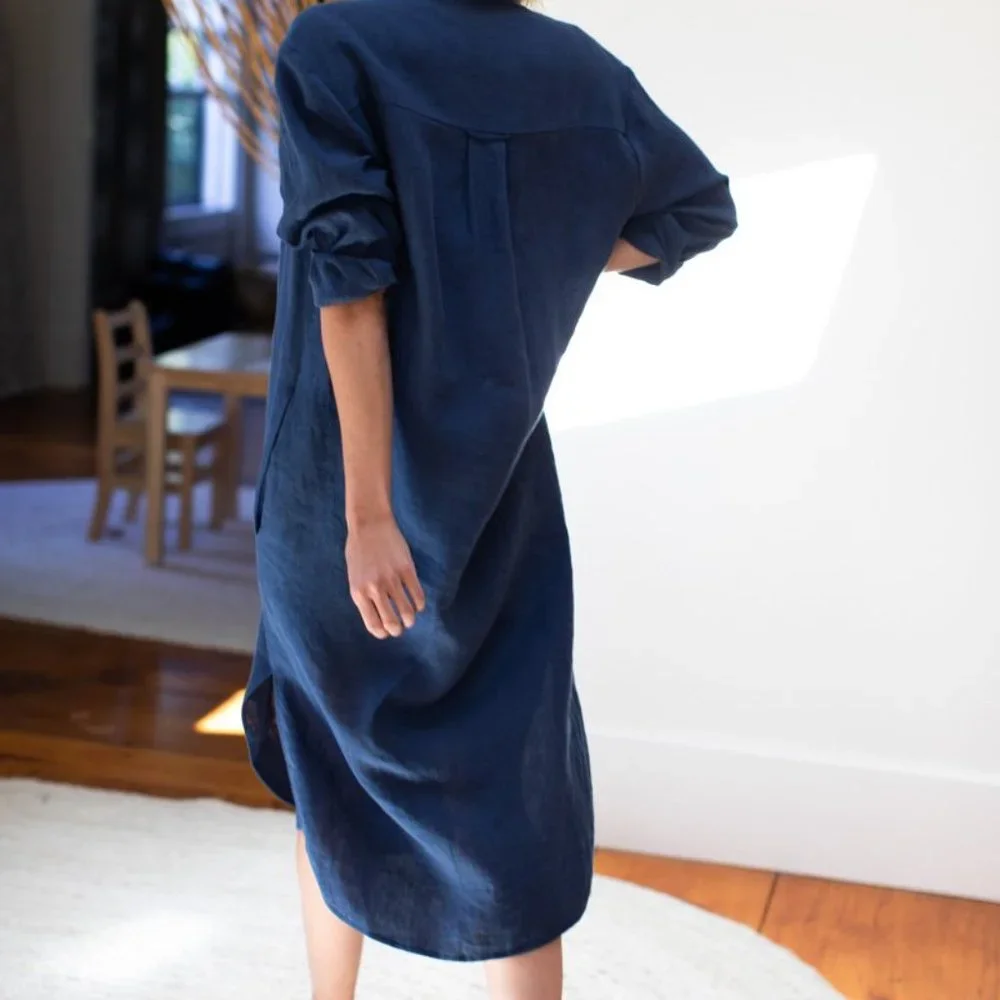 Emerson Fry Midi Shirtdress — Lake Blue Linen - Picture 2 of 2